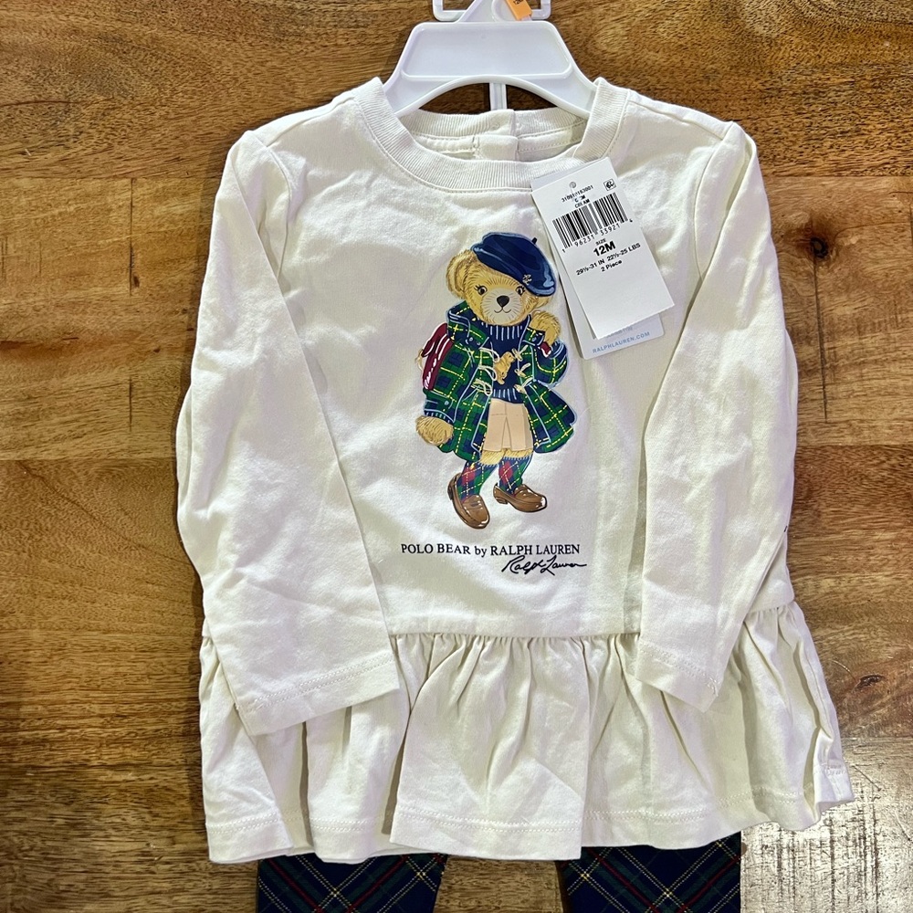 BNWT Ralph Lauren Kids' Cream Long Sleeve with Bear Graphic